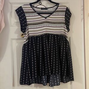 THML Navy and Cream Striped Blouse